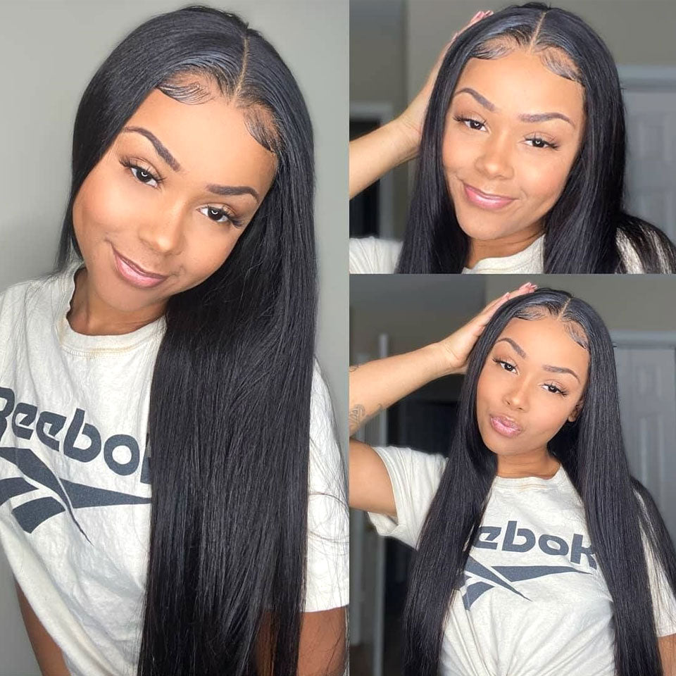 13x4 Glueless HD Transparent Straight Lace Front Human Hair Wigs