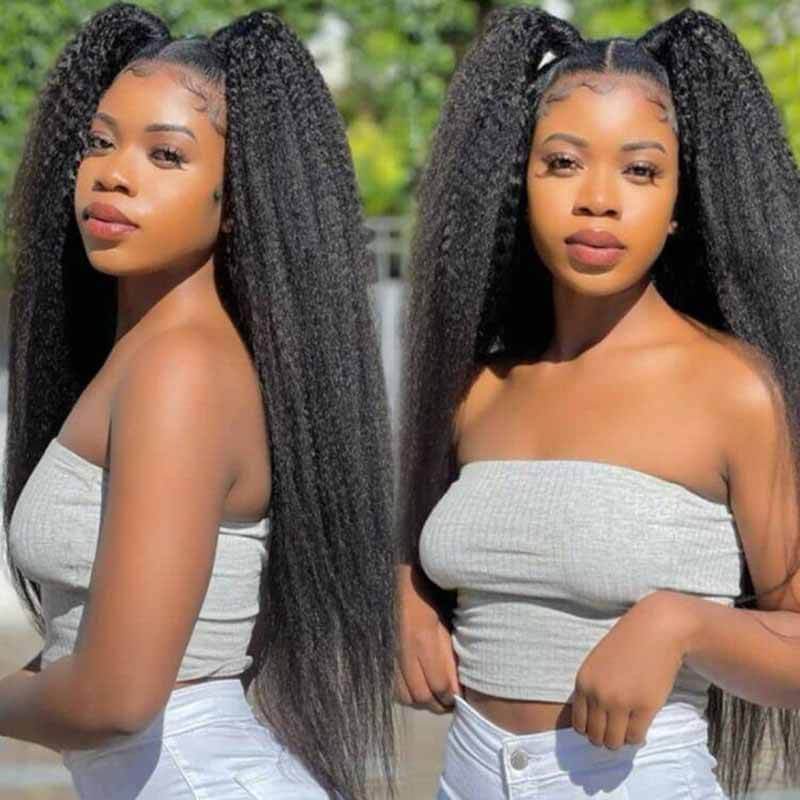 13x4 Kinky Straight Lace Front Wigs 180 Density HD Transparent Human Hair Wigs