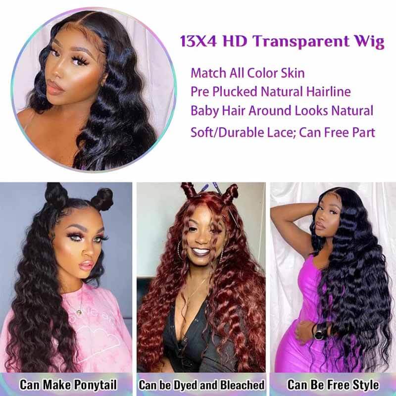 200% 250% Density Loose Wave 13x4 HD Transparent Lace Front Deep Parting High Quality Wigs Pre Plucked with Baby Hair