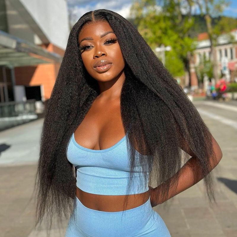 13x4 Glueless Kinky Straight Lace Front Wig HD Transparent Lace Human Hair Wigs