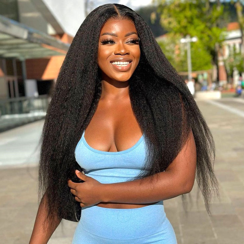 13x4 Glueless Kinky Straight Lace Front Wig HD Transparent Lace Human Hair Wigs