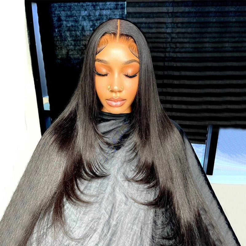 Layered Cut Straight Hair Wig 250% Density 13x4 HD Transparent Human Hair Wigs