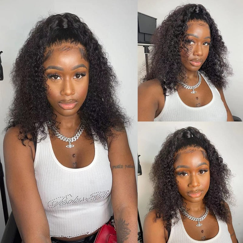 13x4 HD Transparent Curly Deep Wave 180% Density Lace Frontal Wigs Pre Plucked Virgin Human Hair Wigs