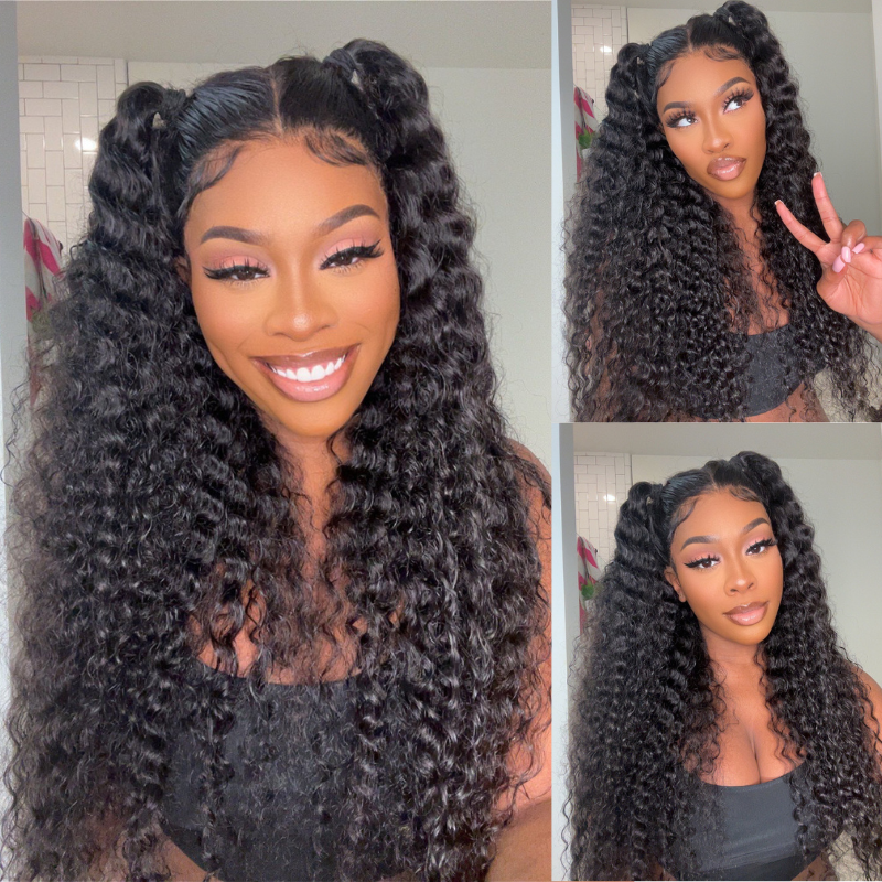 13x4 HD Transparent Curly Deep Wave 180% Density Lace Frontal Wigs Pre Plucked Virgin Human Hair Wigs