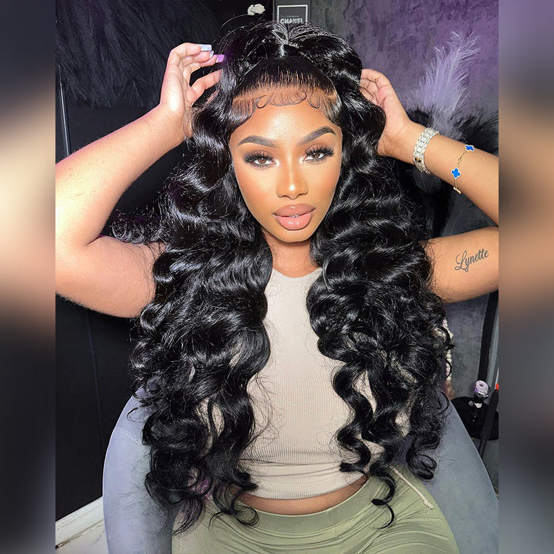 250 300 Density Wand curls 13x4 Transparent Lace Front Loose Deep Wave Human Hair Wigs