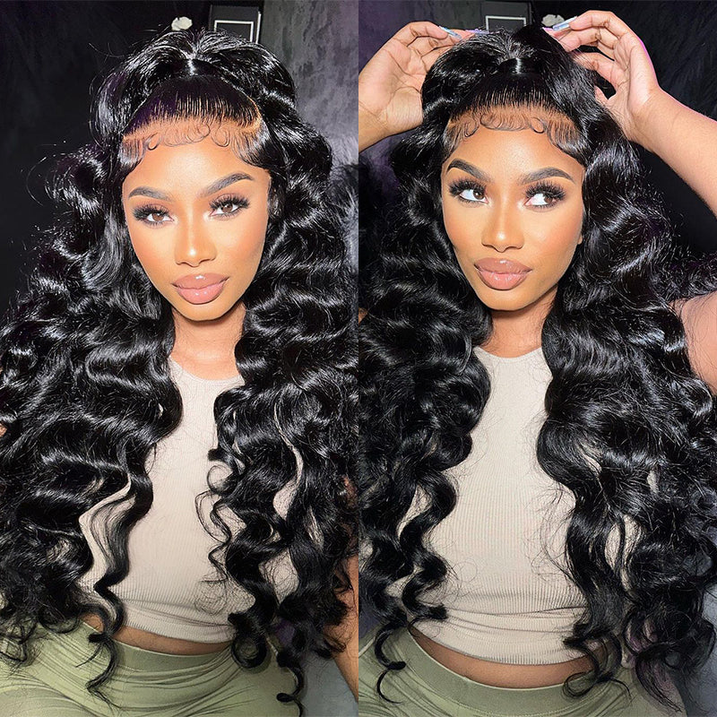 250 300 Density Wand curls 13x4 Transparent Lace Front Loose Deep Wave Human Hair Wigs