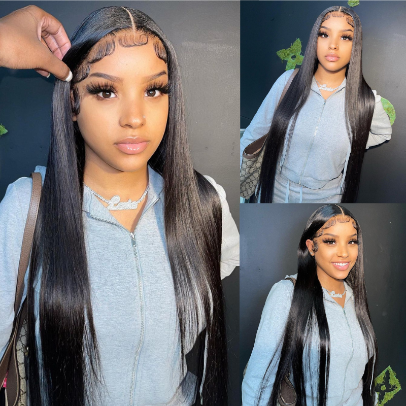 13x4 4x4 HD Transparent Lace Front Straight Hair Wig Human Hair for Black Woman