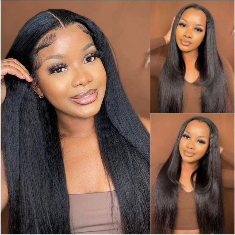 200% 250% Kinky Straight 13X4 Lace Frontal Wig HD Transparent Human Hair Wig
