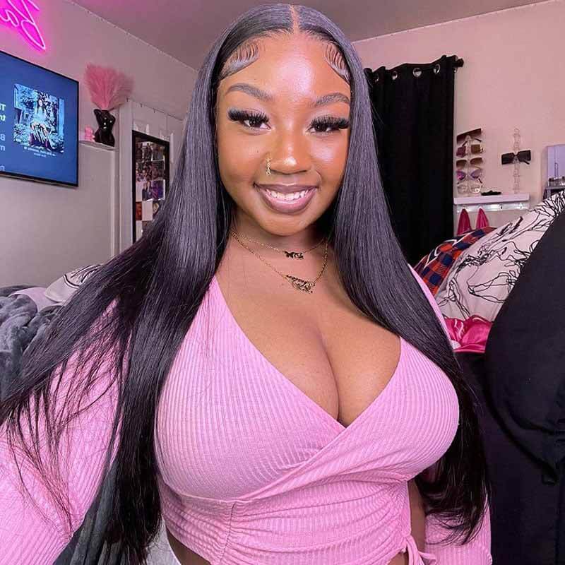 13x4 4x4 HD Transparent Lace Front Straight Hair Wig Human Hair for Black Woman