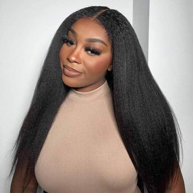 13x4 Kinky Straight Lace Front Wigs 180 Density HD Transparent Human Hair Wigs
