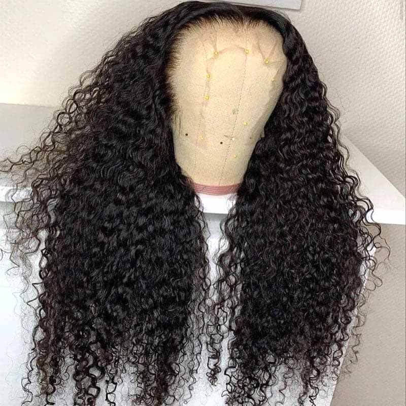 13x4 HD Transparent Curly Deep Wave 180% Density Lace Frontal Wigs Pre Plucked Virgin Human Hair Wigs