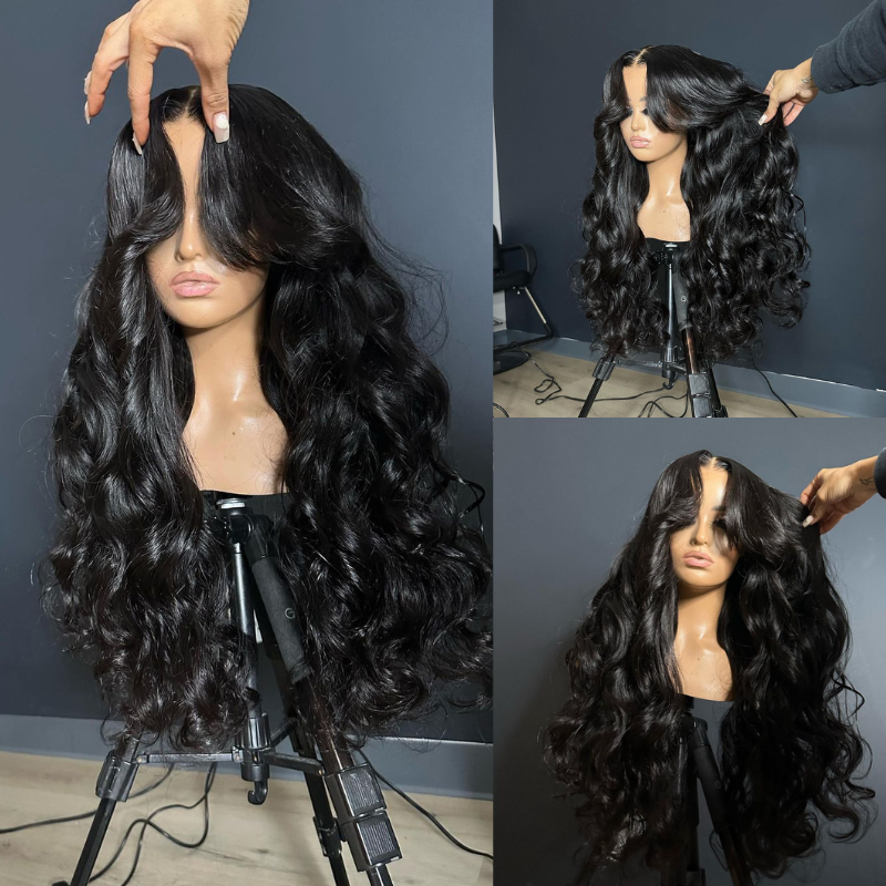 180 Density Loose Wave Lace Front Wigs with Curtain Bangs 13x4 Transparent HD Lace Nature Wave Wig For Women
