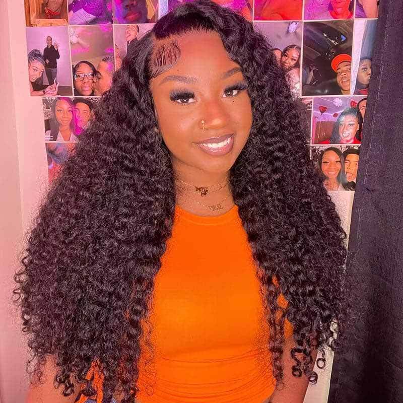 13x4 HD Transparent Curly Deep Wave 180% Density Lace Frontal Wigs Pre Plucked Virgin Human Hair Wigs