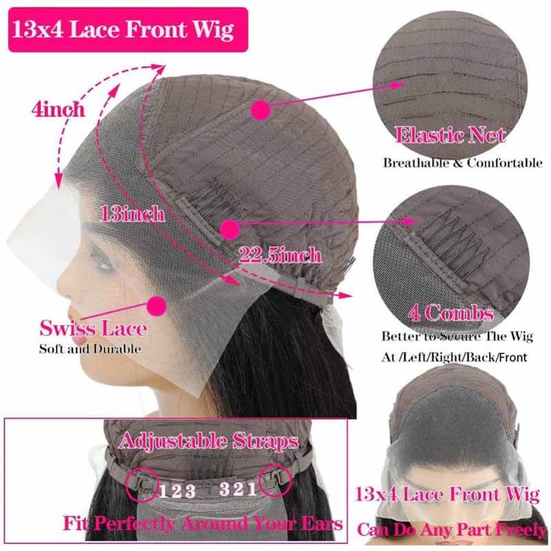 13x4 4x4 HD Transparent Lace Front Straight Hair Wig Human Hair for Black Woman
