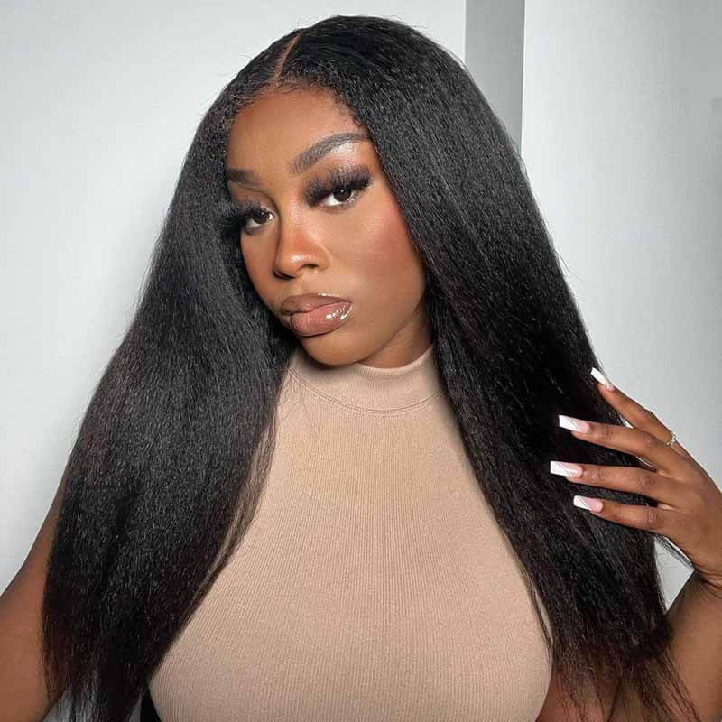 13x4 Kinky Straight Lace Front Wigs 180 Density HD Transparent Human Hair Wigs