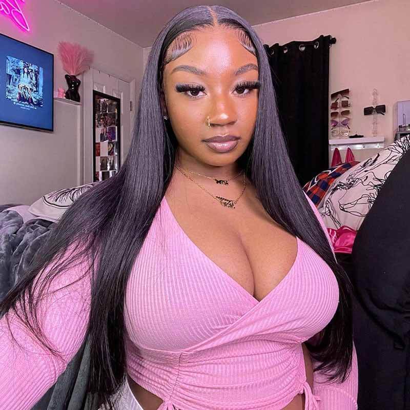 13x4 4x4 HD Transparent Lace Front Straight Hair Wig Human Hair for Black Woman