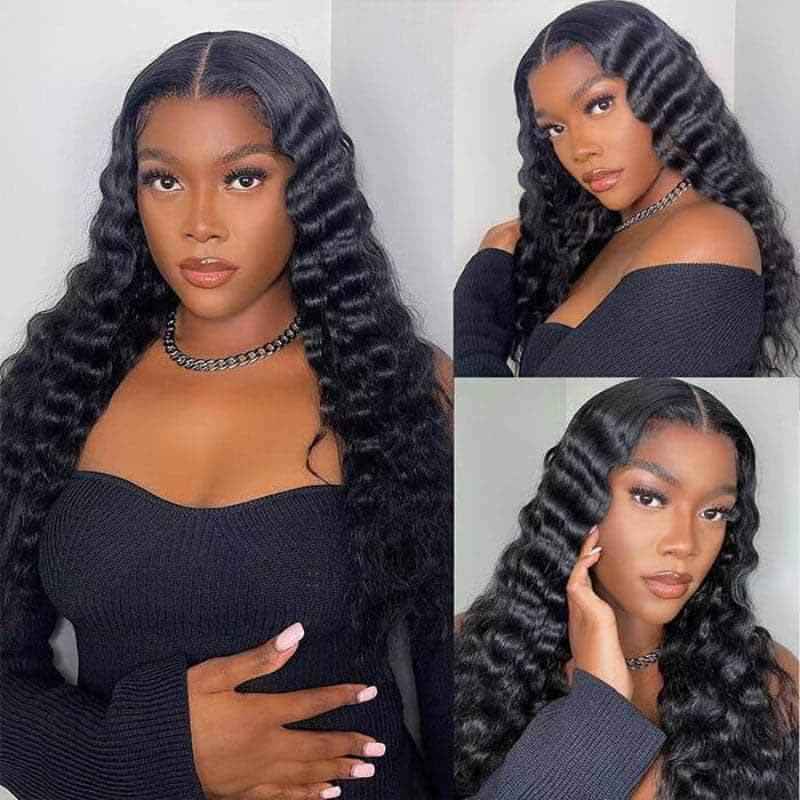 13x4 Loose Deep Wave Wig 180% HD Transparent Lace Frontal Human Hair Wigs Pre-Plucked With Baby Hair