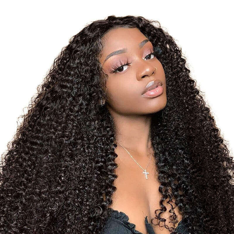 13x4 Glueless Kinky Curly Lace Front Wig HD Transparent Lace Curly Human Hair Wigs