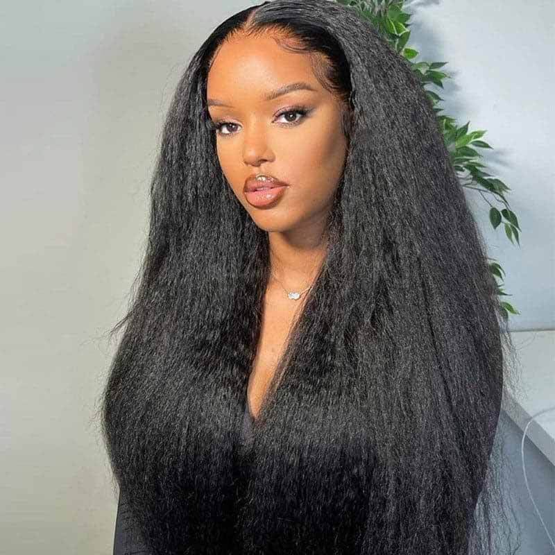 200% 250% Kinky Straight 13X4 Lace Frontal Wig HD Transparent Human Hair Wig