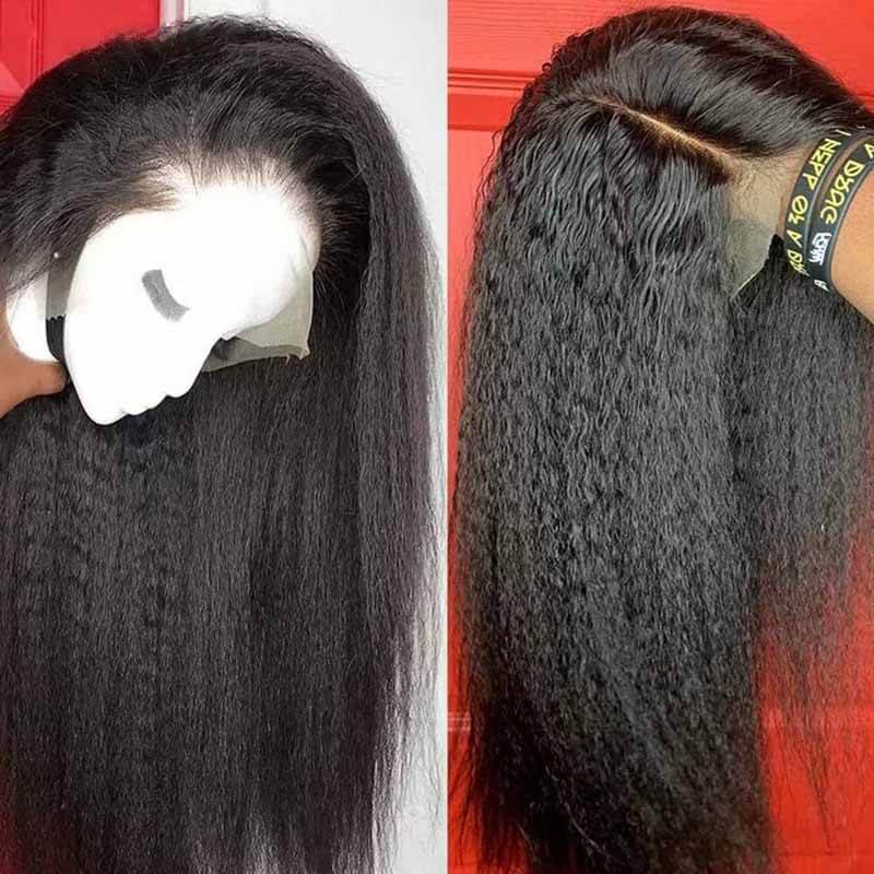 13x4 Kinky Straight Lace Front Wigs 180 Density HD Transparent Human Hair Wigs