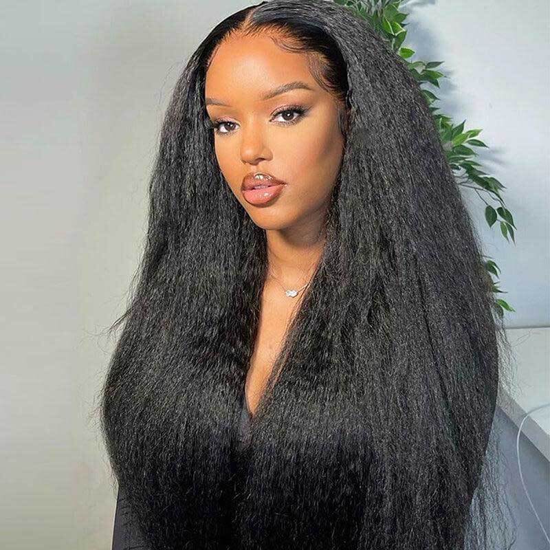 13x4 Glueless Kinky Straight Lace Front Wig HD Transparent Lace Human Hair Wigs