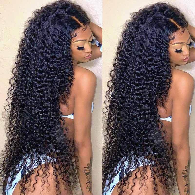 13x4 HD Transparent Curly Deep Wave 180% Density Lace Frontal Wigs Pre Plucked Virgin Human Hair Wigs