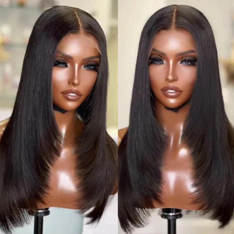 Layered Cut Straight Hair Wig 250% Density 13x4 HD Transparent Human Hair Wigs