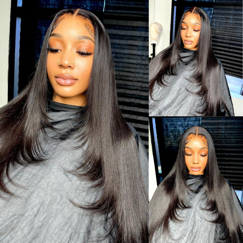 Layered Cut Straight Hair Wig 250% Density 13x4 HD Transparent Human Hair Wigs