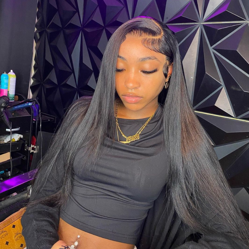Side C Part Straight Human Hair Wig 250% Density 13x4 HD Lace Frontal Wigs
