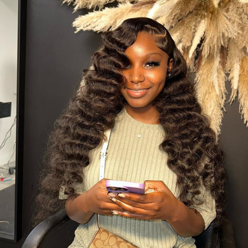 Side C Part Wand Curls Human Hair Wig 250% Density 13x4 HD Lace Frontal Wigs