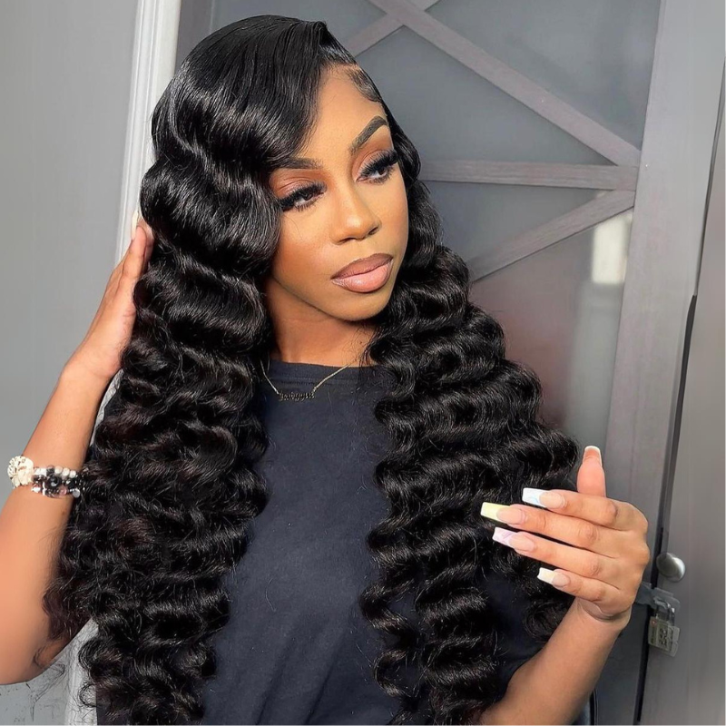 Side C Part Wand Curls Human Hair Wig 250% Density 13x4 HD Lace Frontal Wigs