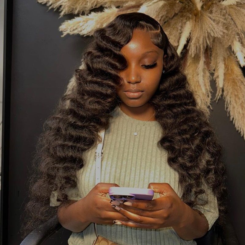 Side C Part Wand Curls Human Hair Wig 250% Density 13x4 HD Lace Frontal Wigs