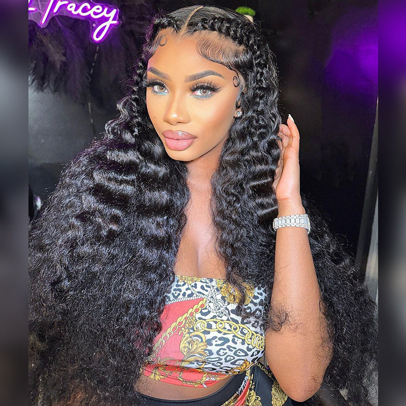 200 250 Density 13x6 Transparent Lace Front Deep Wave Human Hair Wigs
