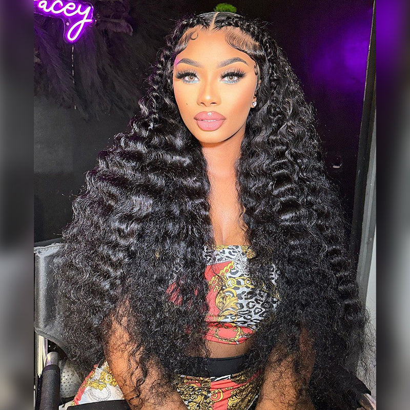 200 250 Density 13x6 Transparent Lace Front Deep Wave Human Hair Wigs