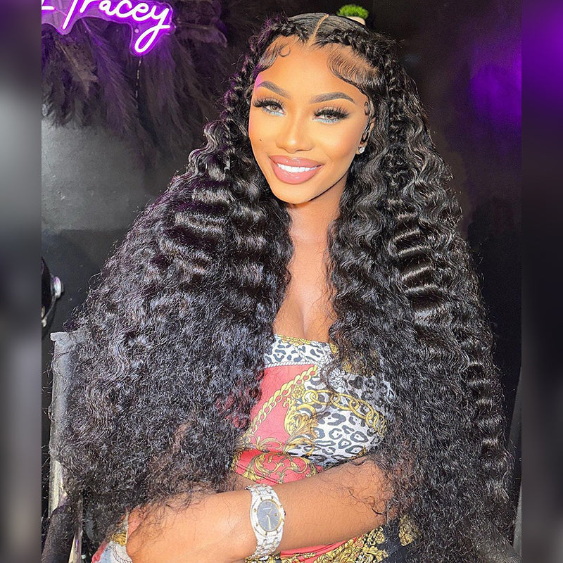 200 250 Density 13x6 Transparent Lace Front Deep Wave Human Hair Wigs