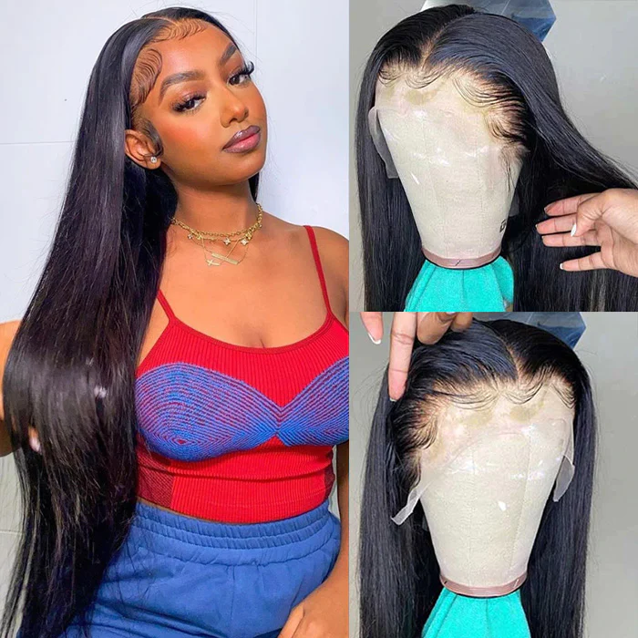 13x4 Glueless HD Transparent Straight Lace Front Human Hair Wigs