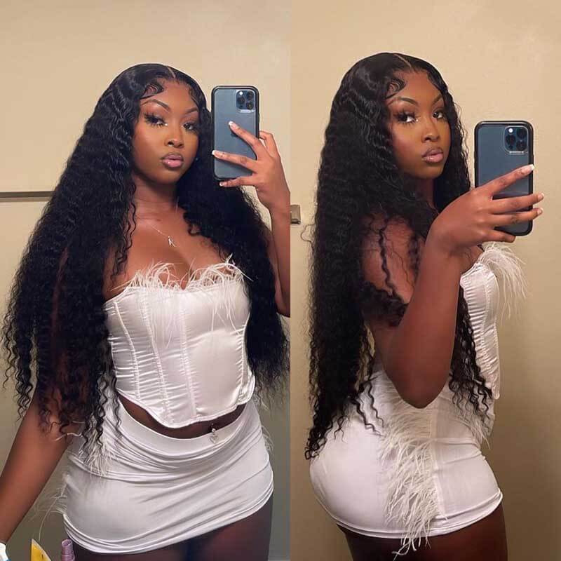 13x4 Glueless Deep Wave Lace Front Wig HD Transparent Lace Curly Human Hair Wigs