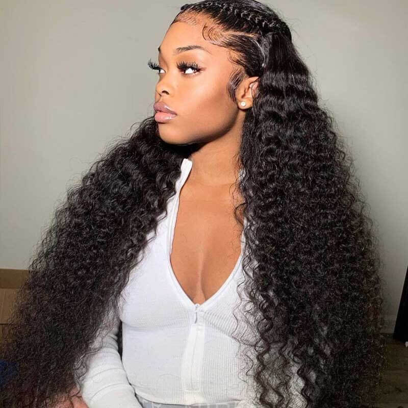 13x4 Glueless Deep Wave Lace Front Wig HD Transparent Lace Curly Human Hair Wigs