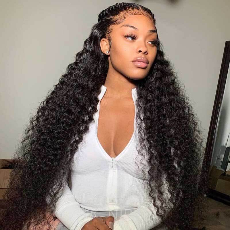 13x4 Glueless Deep Wave Lace Front Wig HD Transparent Lace Curly Human Hair Wigs