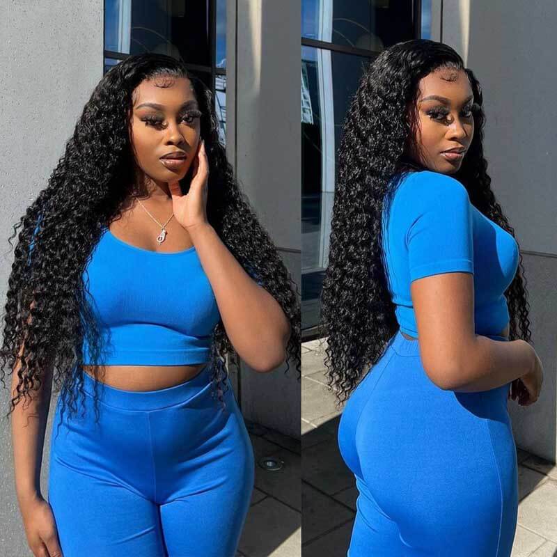 13x4 Glueless Deep Wave Lace Front Wig HD Transparent Lace Curly Human Hair Wigs