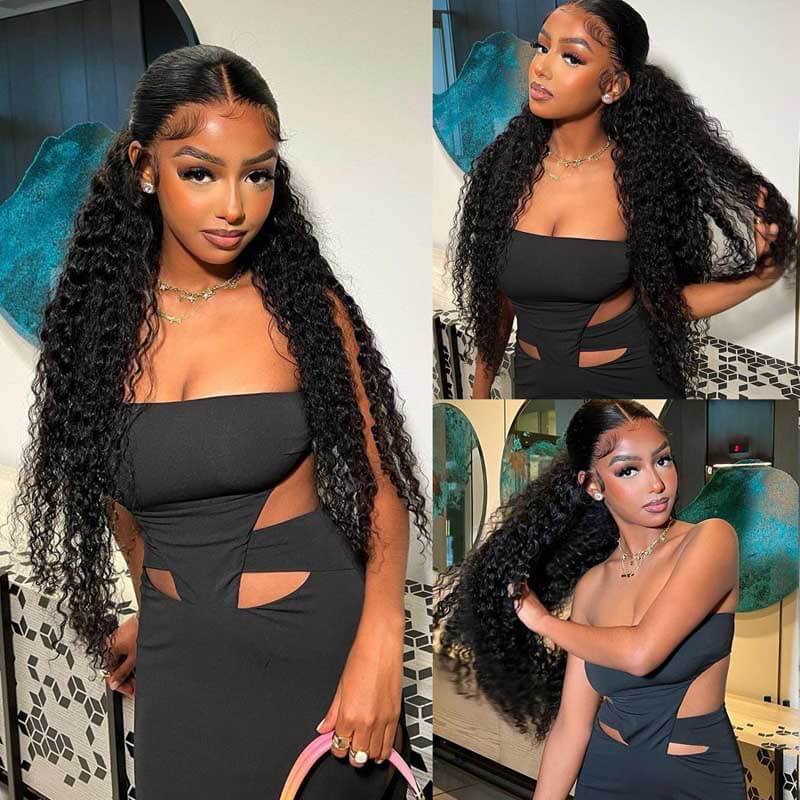 13x4 Glueless Deep Wave Lace Front Wig HD Transparent Lace Curly Human Hair Wigs