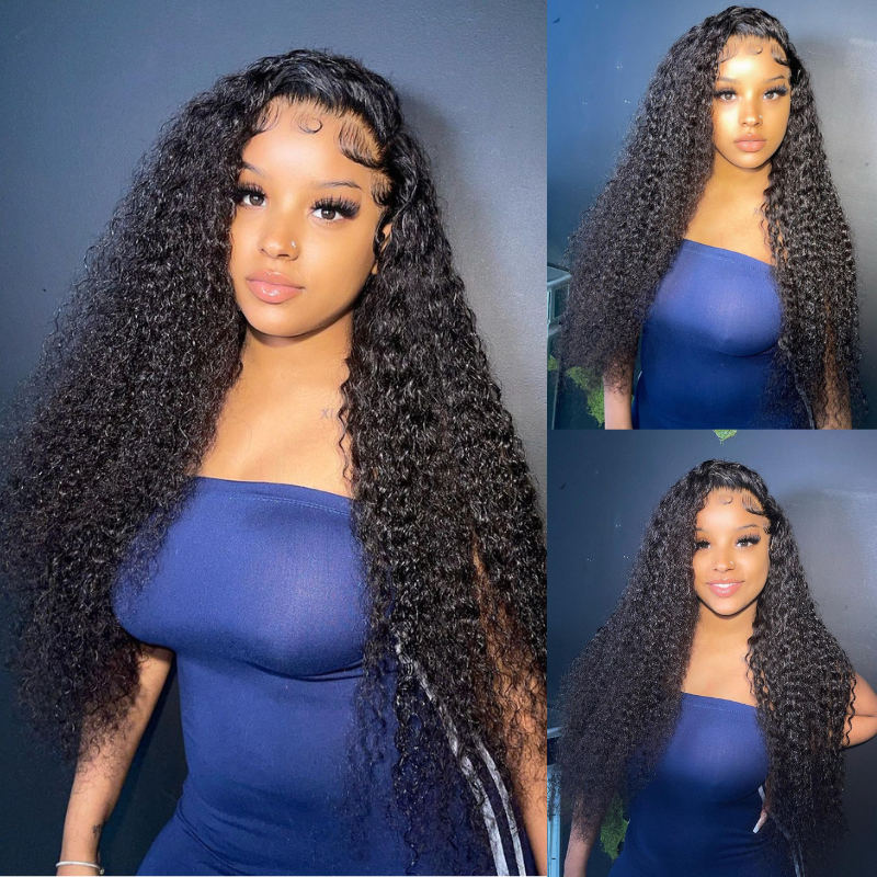13x4 Glueless Kinky Curly Lace Front Wig HD Transparent Lace Curly Human Hair Wigs