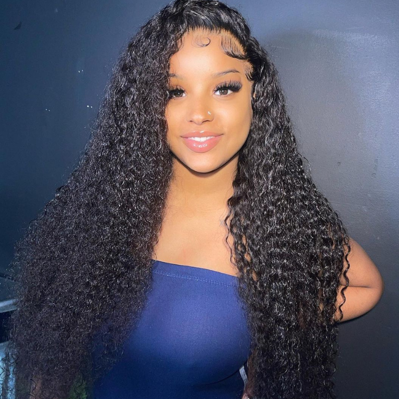 13x4 Kinky Curly Lace Front Wigs Human Hair Wigs 180 Density Wet And Wavy HD Transparent Human Hair Wigs