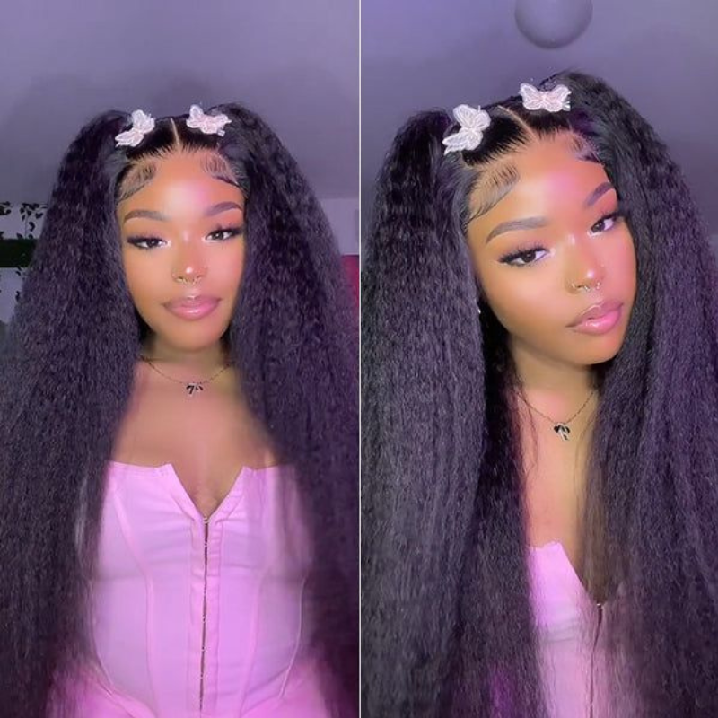 13x4 Glueless Kinky Straight Lace Front Wig HD Transparent Lace Human Hair Wigs