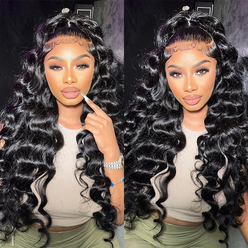 250 300 Density Wand curls 13x4 Transparent Lace Front Loose Deep Wave Human Hair Wigs