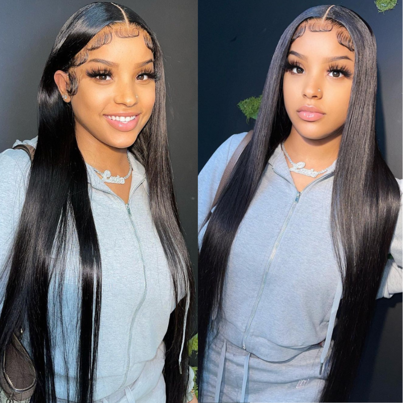 13x4 4x4 HD Transparent Lace Front Straight Hair Wig Human Hair for Black Woman