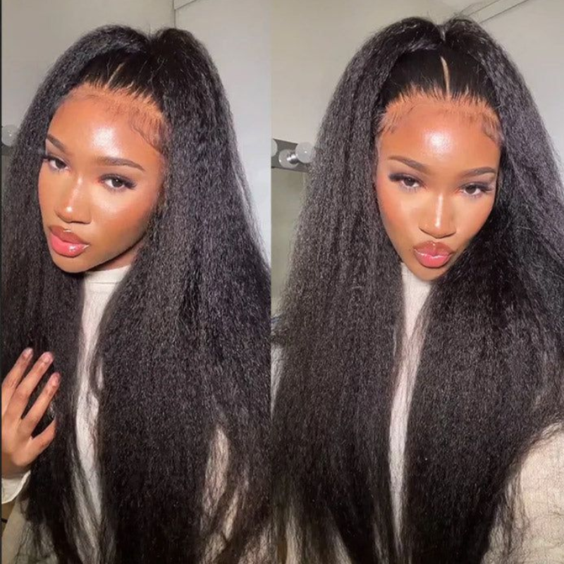 200% 250% Kinky Straight 13X4 Lace Frontal Wig HD Transparent Human Hair Wig