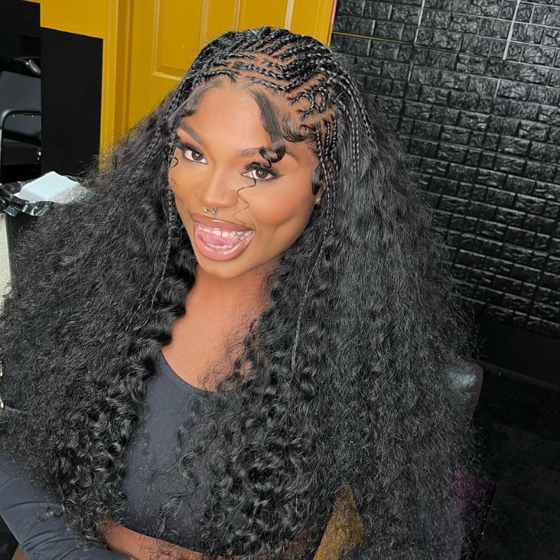 13x4 13x6 Pre Braided Lace Frontal Wig Deep Wave Fulani braid Human Hair Wigs