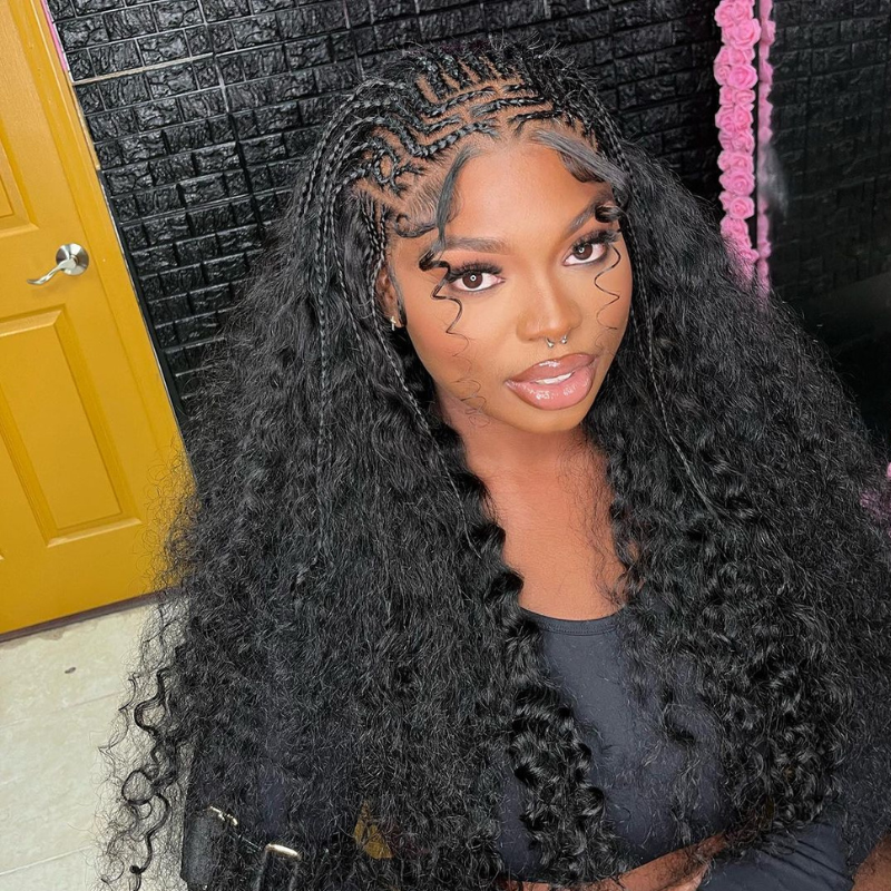 13x4 13x6 Pre Braided Lace Frontal Wig Deep Wave Fulani braid Human Hair Wigs