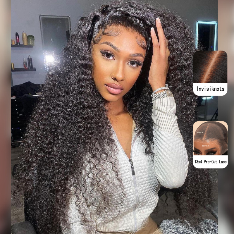 Pre-Everything Pre Cut Pre Plucked Pre Bleached Wear Go Glueless 13X4 Lace Front Curly Hair Wigs